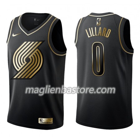 Maglia NBA Portland Trail Blazers Damian Lillard 0 Nike Nero Golden Edition Swingman - Uomo